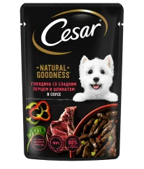 Влажный корм CESAR® Говядина со сладким перцем и шпинатом в соусе